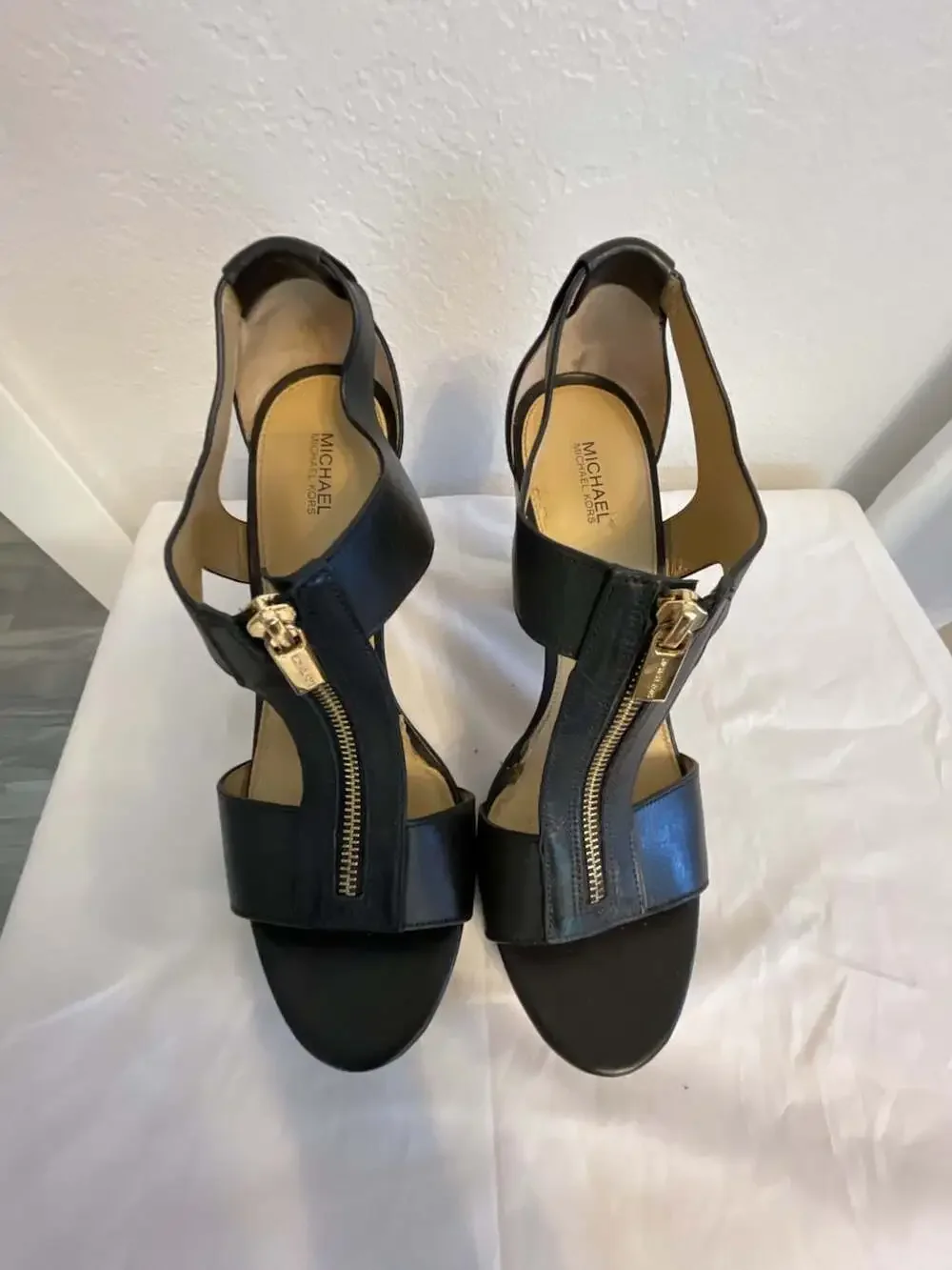 Michael Kors Berkley Black Leather Front-Zip Platform Sandals Women’s 11